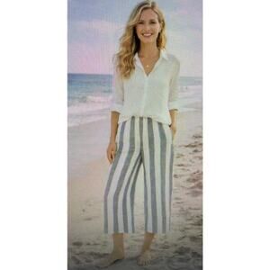 Christian Siriano XL 100% Linen Women’s Wide Leg Cropped Pull On Pants Striped